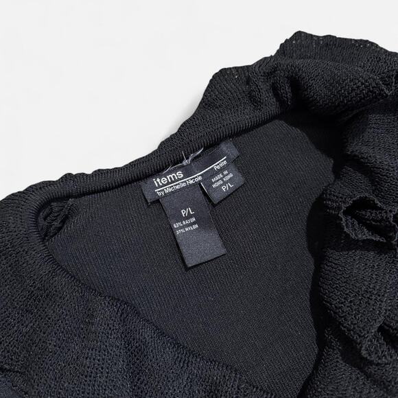 VTG Y2K Items by Michelle Nicole Black Ribbed Ruffle Collar Glam Goth Top L - Picture 8 of 8